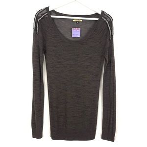 La Rok Luxe Knit Scoop Neck Long Sleeve Embellished Sweater